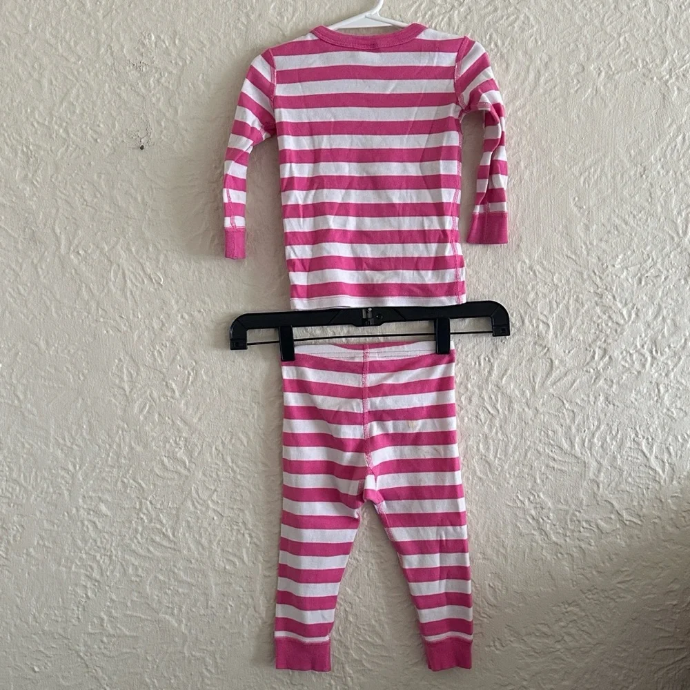 Hanna Andersson Long John Pajama Set Power Pink Hanna White Girls Kids 2T FLAWS